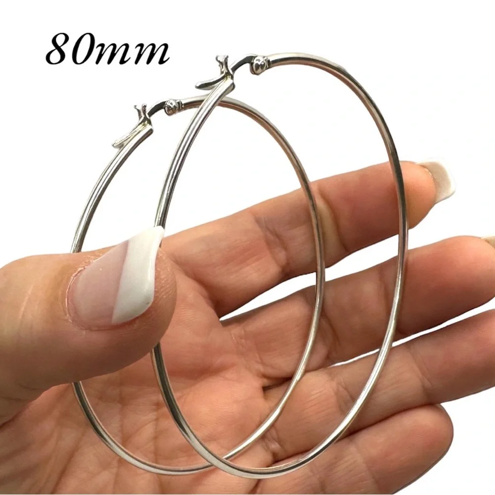 Sterling Silver 18mm Small Plain Hoop Earrings, Classic Silver Jewelry - Picture 10 of 14